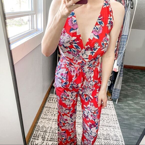 Yumi Kim Silk Flower District Jumpsuit Red S - Picture 6 of 11